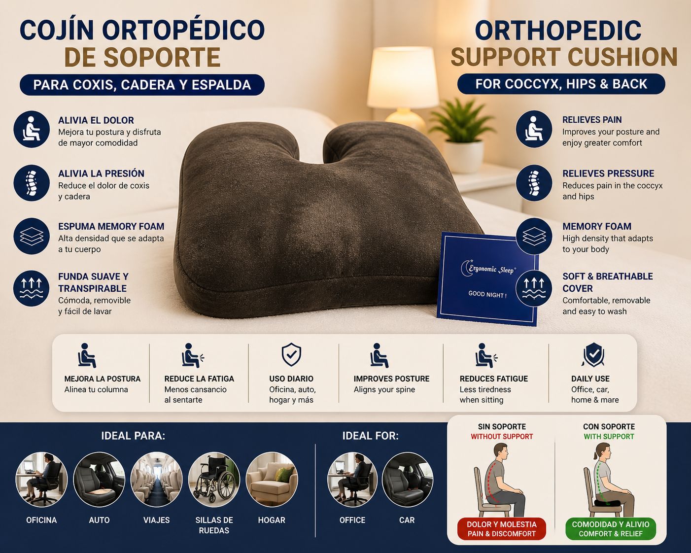 Orthopedic Memory Foam Pillow Set (Neck & Back Support)
